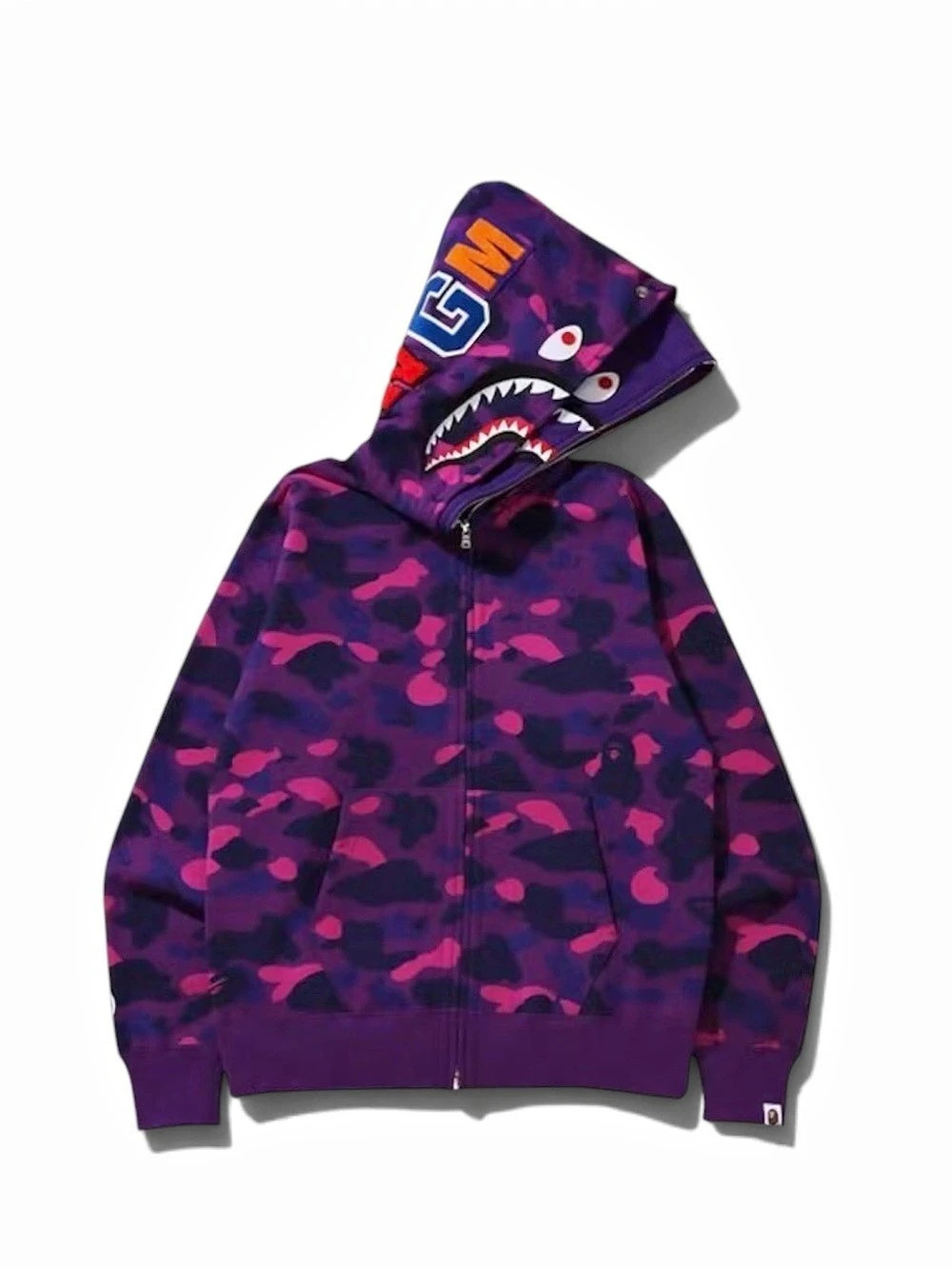 A Bathing Ape Color Camo Shark Full Zip Hoodie Purple Pink XL - Picture 2 of 6